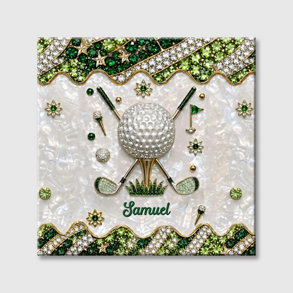 Enjoy Every Swing On The Green - Personalized Golf Ball And Clubs Square Canvas