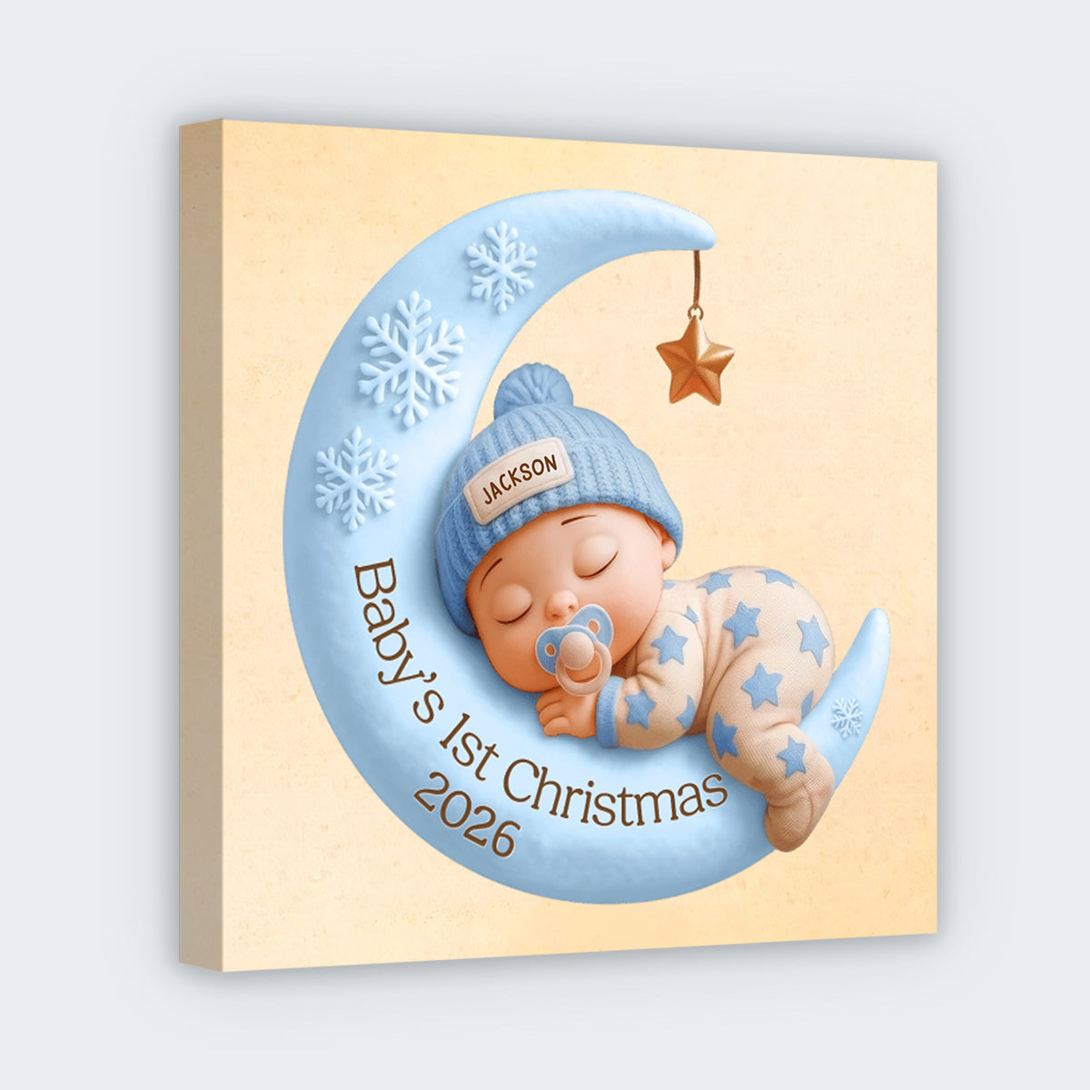 Custom Baby's 1St Christmas Moon Canvas for Kids/Babies with personalized design details for meaningful gifting