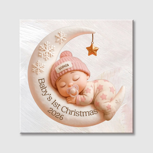 Custom Baby's 1St Christmas Moon Canvas personalization view for Kids/Babies