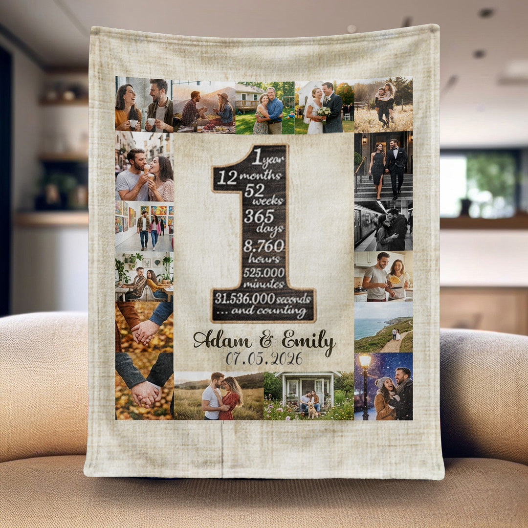 Custom Photo First Anniversary Gift - Personalized 1 Year Anniversary Blanket for Couple