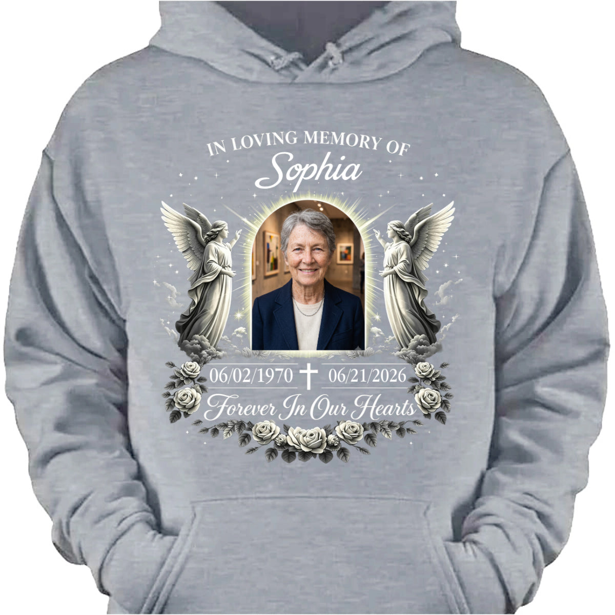 Custom memorial photo shirt with angel wings and cross in loving memory remembrance gift image 7