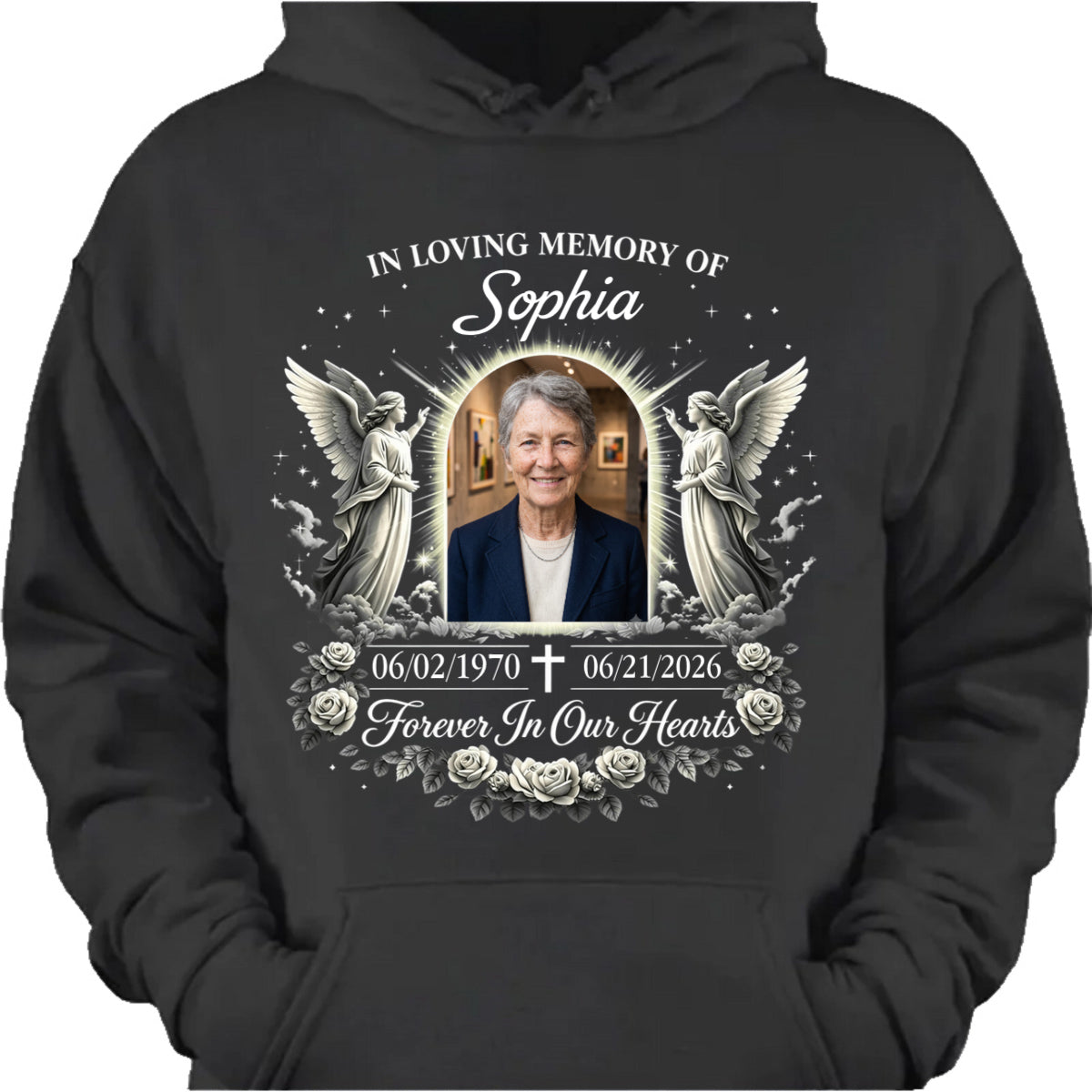 Custom memorial photo shirt with angel wings and cross in loving memory remembrance gift image 8