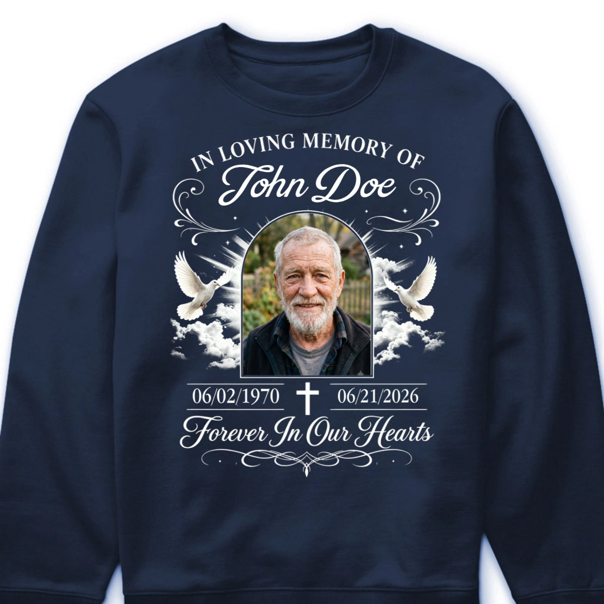 T-Shirt / Hoodie material and size view - Custom Memorial Photo Shirt