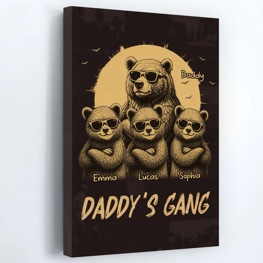 "Daddy's Gang" Personalized Bear Canvas / Poster - Custom Wall Art Gift for Dad & Grandpa