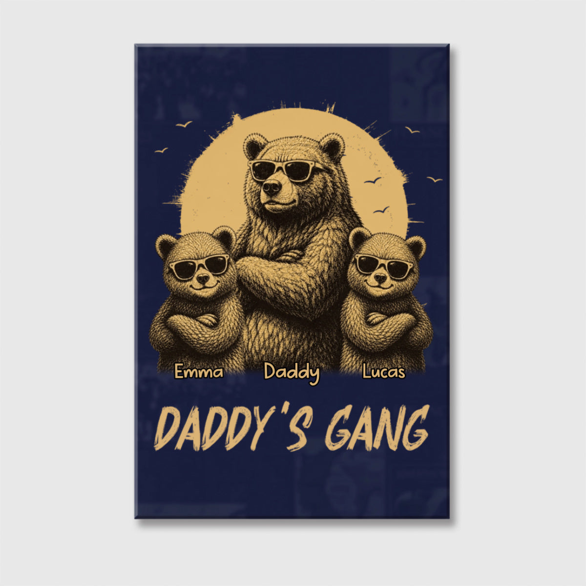 "Daddy's Gang" Personalized Bear Canvas / Poster - Custom Wall Art Gift for Dad & Grandpa