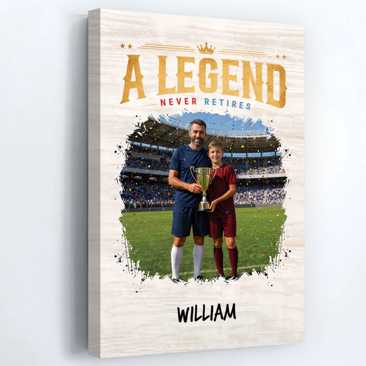 Legends Never Retire Personalized Soccer Photo Canvas / Poster - Custom Wall Art Gift for Players & Coaches