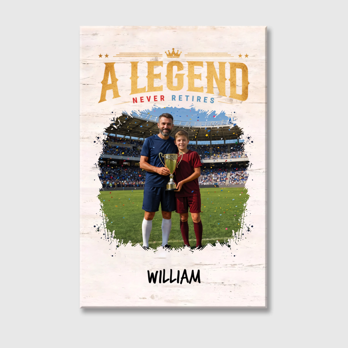 Legends Never Retire Personalized Soccer Photo Canvas / Poster - Custom Wall Art Gift for Players & Coaches