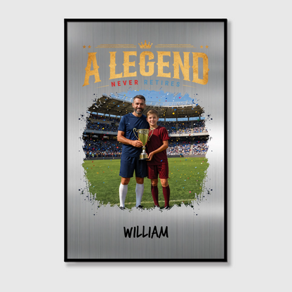 Legends Never Retire Personalized Soccer Photo Canvas / Poster - Custom Wall Art Gift for Players & Coaches