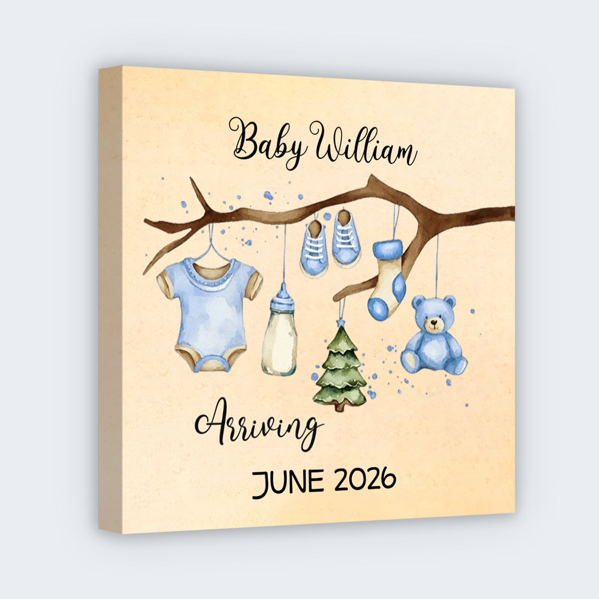 New Baby Arriving Personalized Square Canvas - Custom Baby Birth Announcement Gift