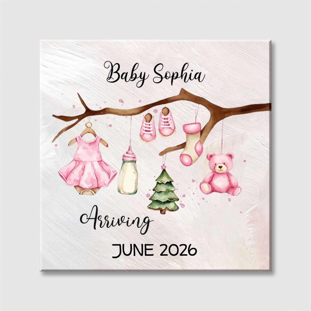 New Baby Arriving Personalized Square Canvas - Custom Baby Birth Announcement Gift