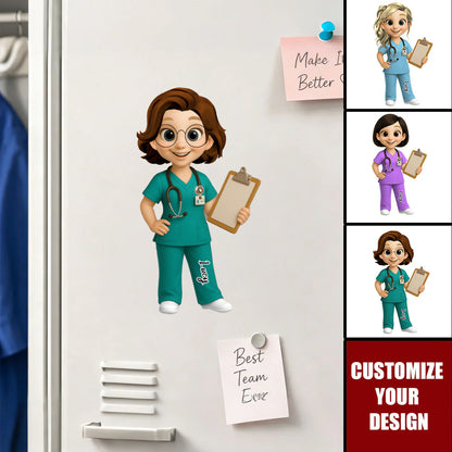 Personalized nurse sticker with custom name text and medical character for healthcare heroes