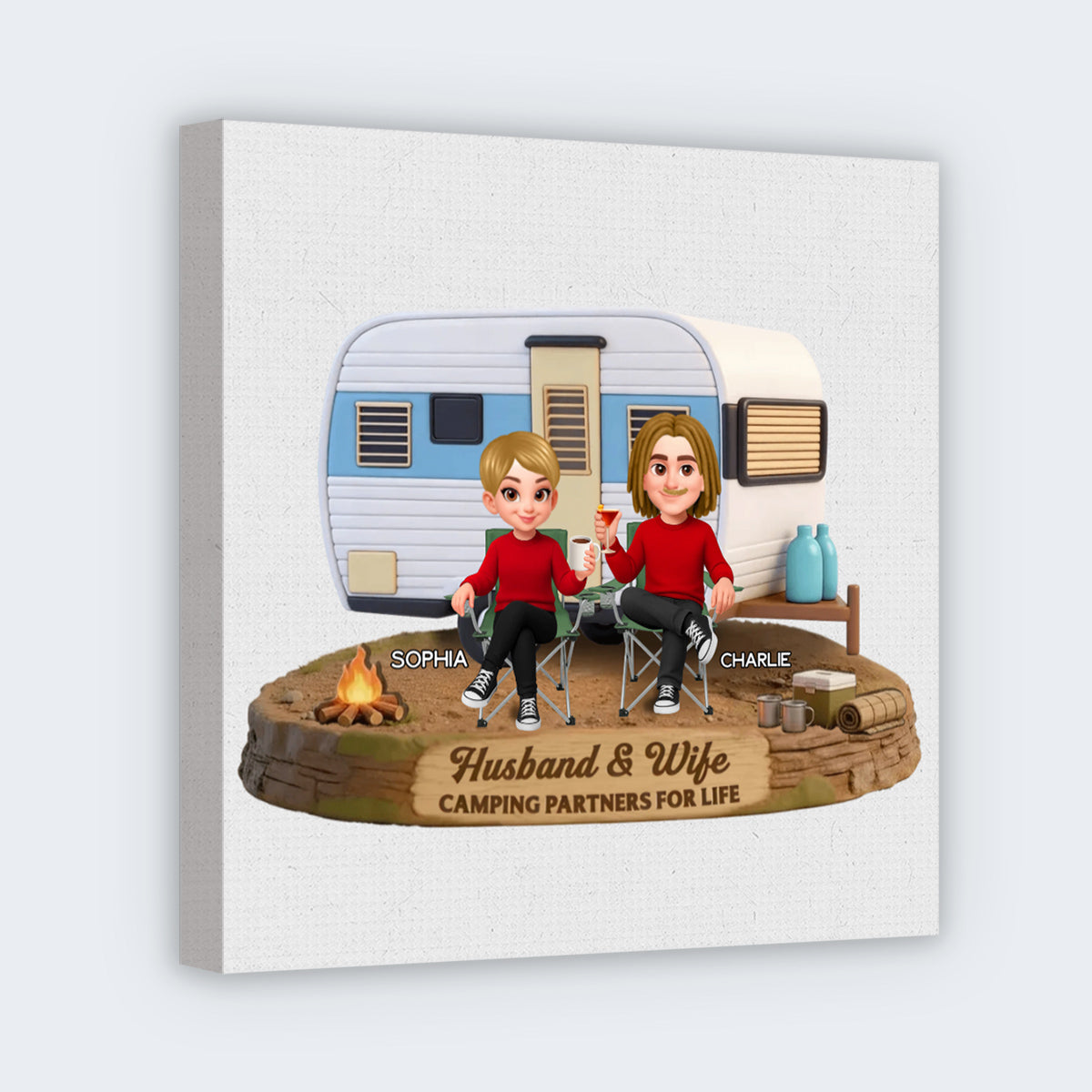 Camping Partners for Life Personalized Square Canvas - Custom Camper Wall Art Gift for Couples