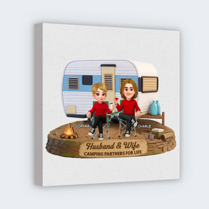 Camping Partners for Life Personalized Square Canvas - Custom Camper Wall Art Gift for Couples