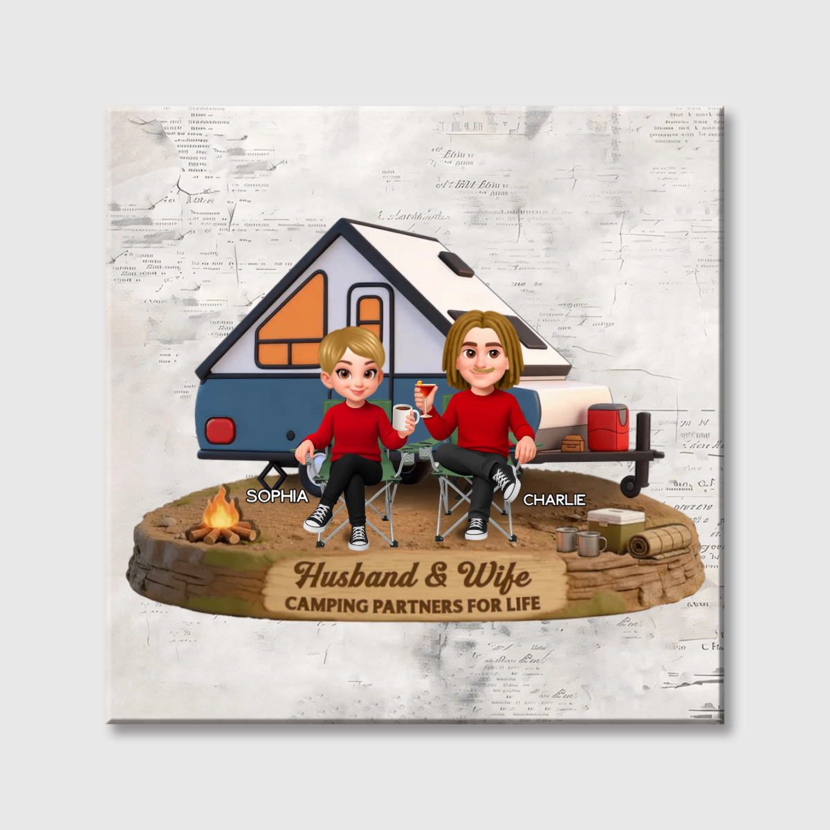 Camping Partners for Life Personalized Square Canvas - Custom Camper Wall Art Gift for Couples