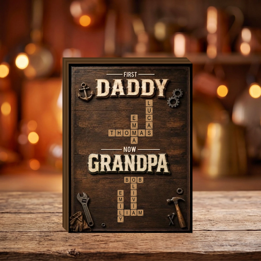 First Dad Now Grandpa - Personalized Crossword Puzzle Art Wooden Block