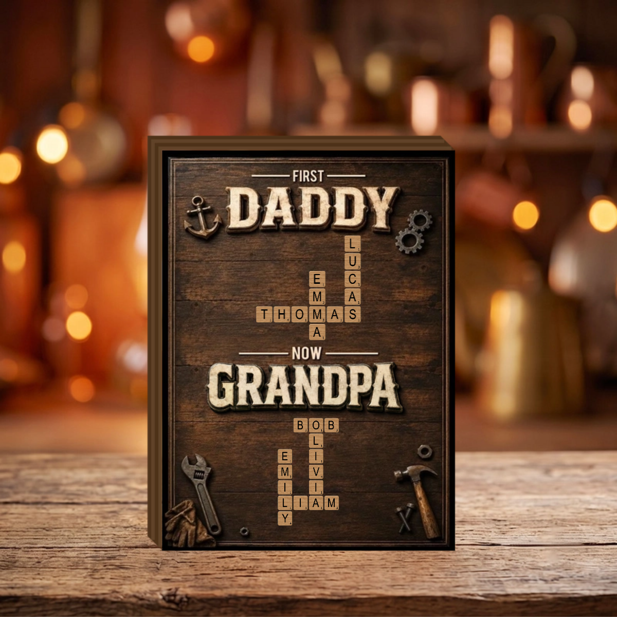 First Dad Now Grandpa - Personalized Crossword Puzzle Art Wooden Block