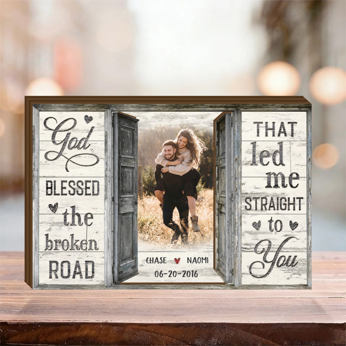 God Blessed The Broken Road - Personalized Custom Window Frame Photo Wooden Block