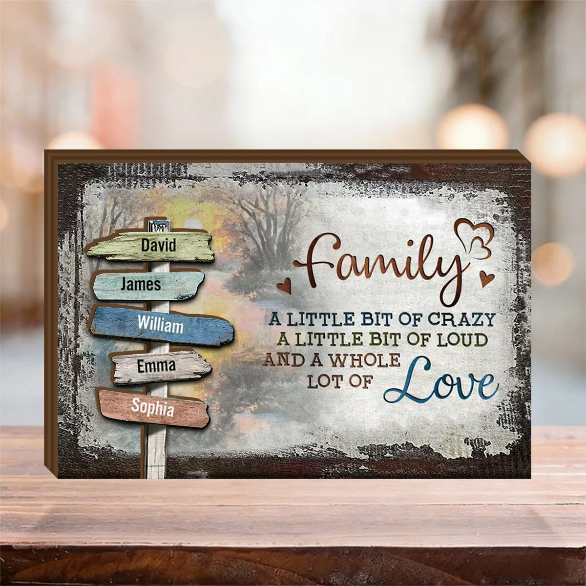 Our Crazy Loud Love - Personalized Custom Family Names Wooden Block