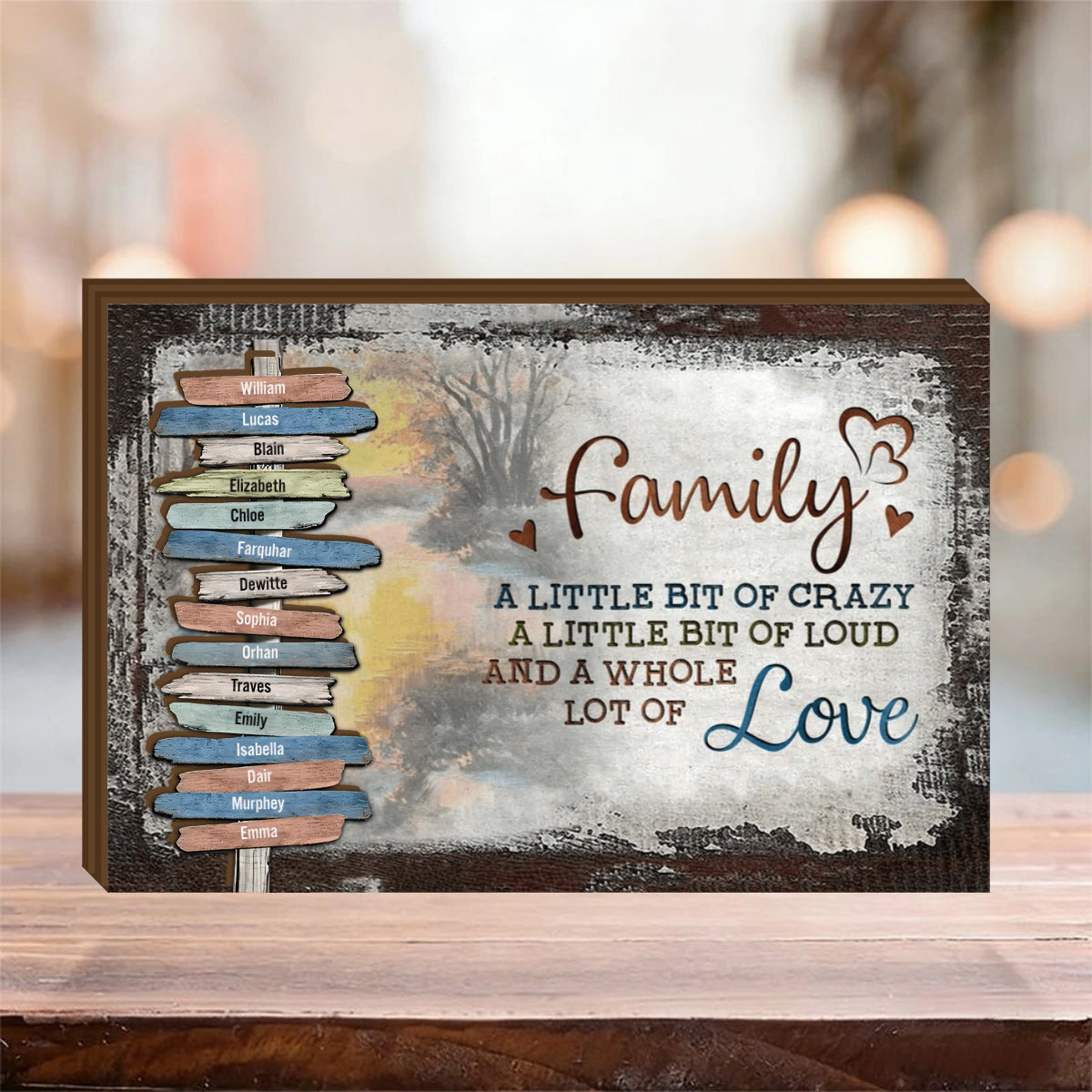 Our Crazy Loud Love - Personalized Custom Family Names Wooden Block (Option for 13-20 Names)