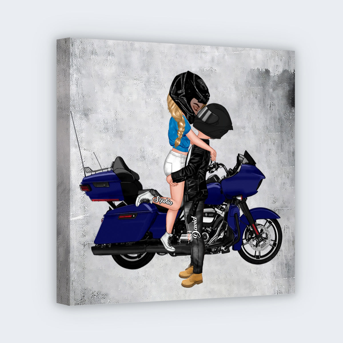 Kissing Couple Motorcycle Personalized Square Canvas - Custom Gift for Anniversary Wall Art