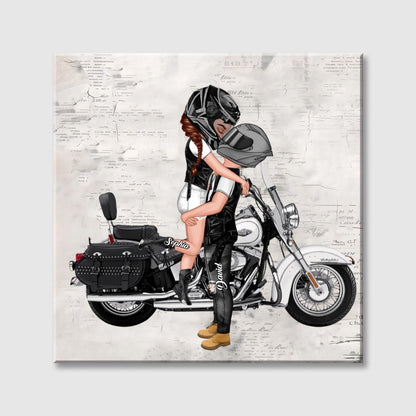 Kissing Couple Motorcycle Personalized Square Canvas - Custom Gift for Anniversary Wall Art