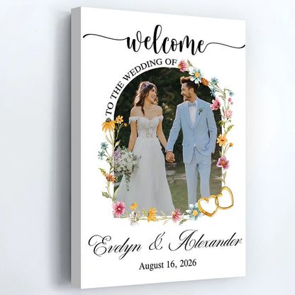 Welcome to Our Wedding Sign with Photo - Personalized Canvas / Poster for Ceremony Decor