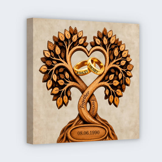 Forever Love Couple Rings In Tree Canopy - Personalized Custom Square Canvas