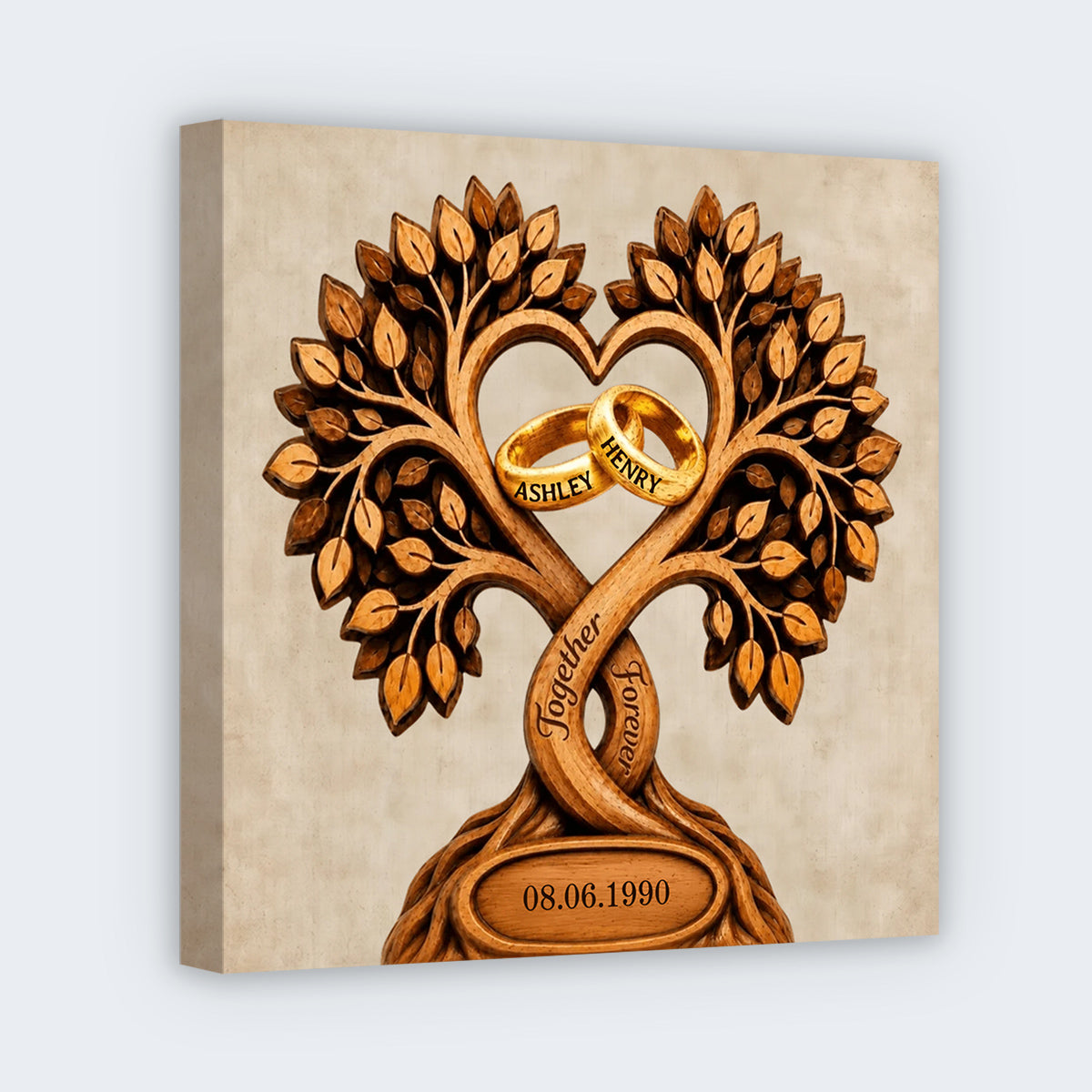 Forever Love Couple Rings In Tree Canopy - Personalized Custom Square Canvas