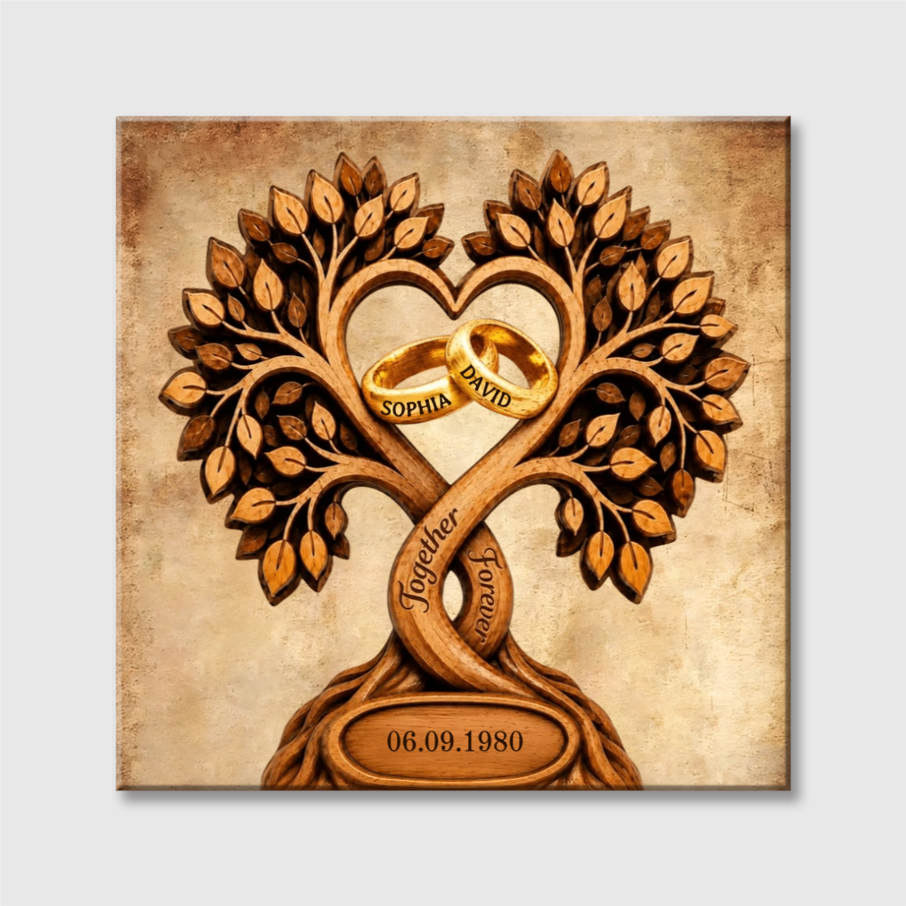Forever Love Couple Rings In Tree Canopy - Personalized Custom Square Canvas