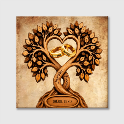Forever Love Couple Rings In Tree Canopy - Personalized Custom Square Canvas