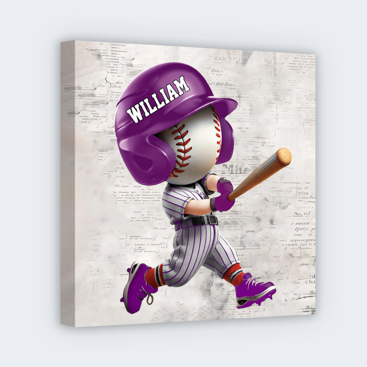 Personalized Adorable Baseball Player Square Canvas - Custom Wall Art Gift for Baseball Lovers