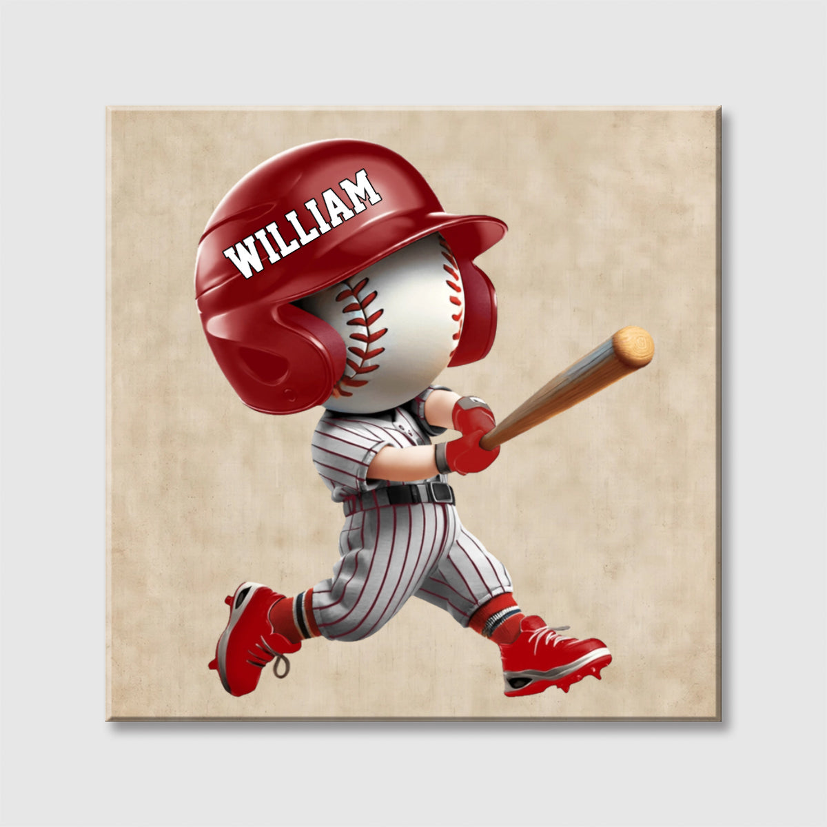 Personalized Adorable Baseball Player Square Canvas - Custom Wall Art Gift for Baseball Lovers