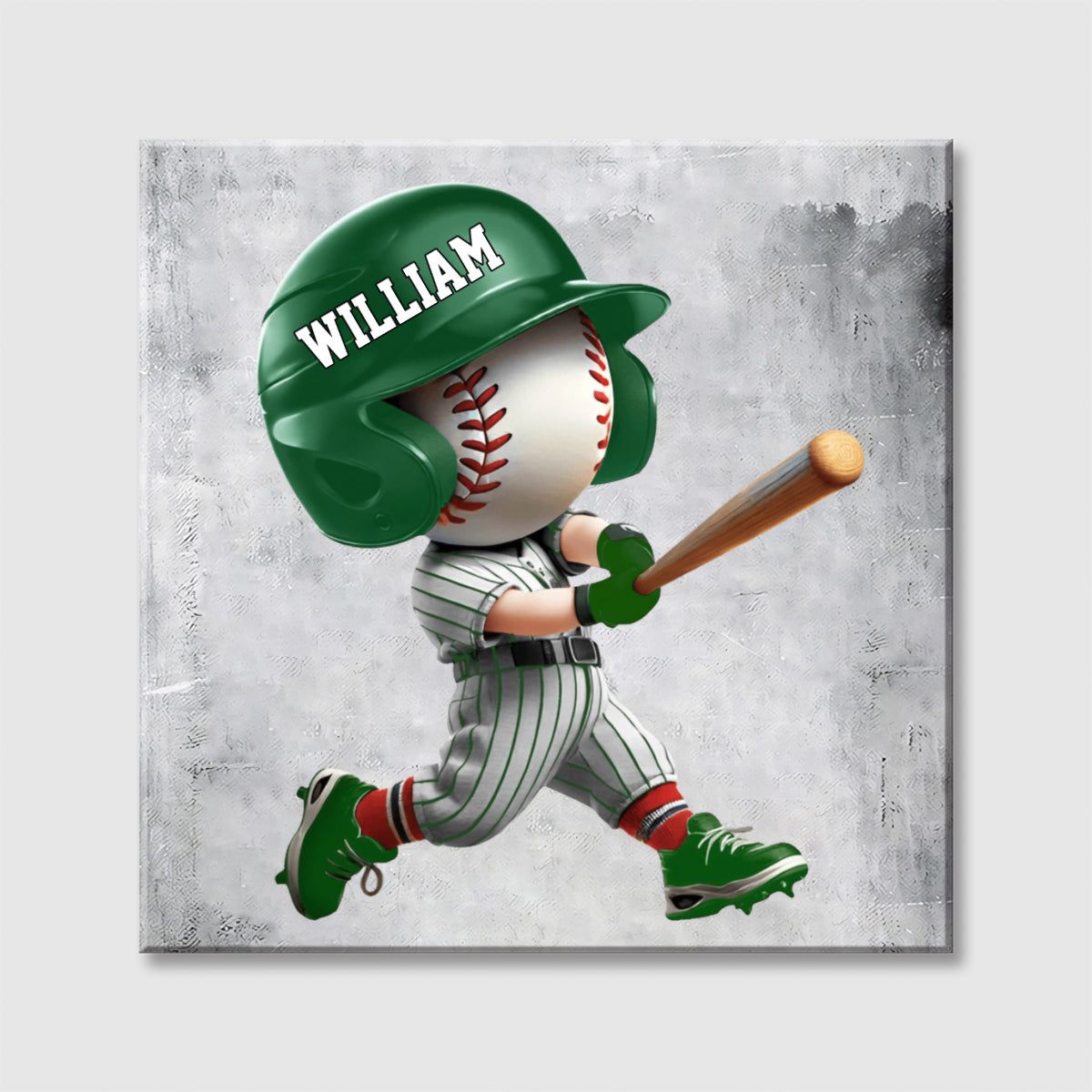 Personalized Adorable Baseball Player Square Canvas - Custom Wall Art Gift for Baseball Lovers