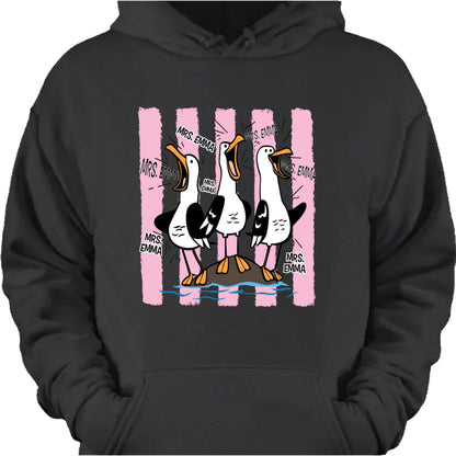 Custom teacher goose t-shirt featuring funny squawking seagulls with personalized teacher name for school gift image 7