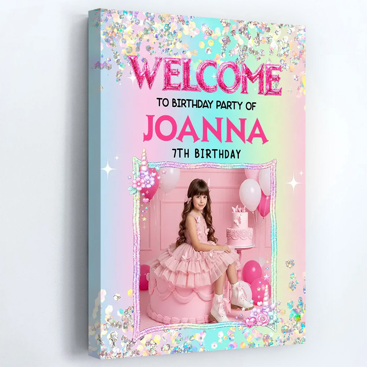 Fairytale Princess Welcome to the Party Sign - Personalized Birthday Canvas / Poster for Kids with Custom Photo