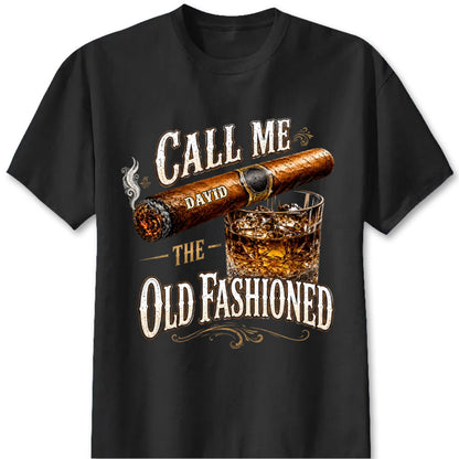 Personalized whiskey shirt featuring cigar and old fashioned graphic for dad or husband