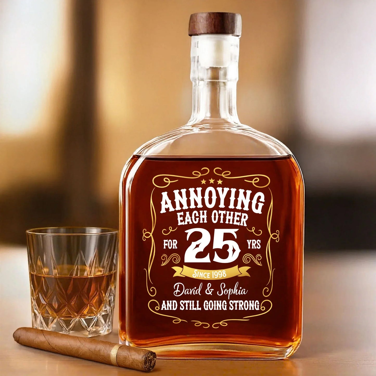 "Annoying Each Other" Personalized Whiskey Bottle - Custom Anniversary Gift for Couples