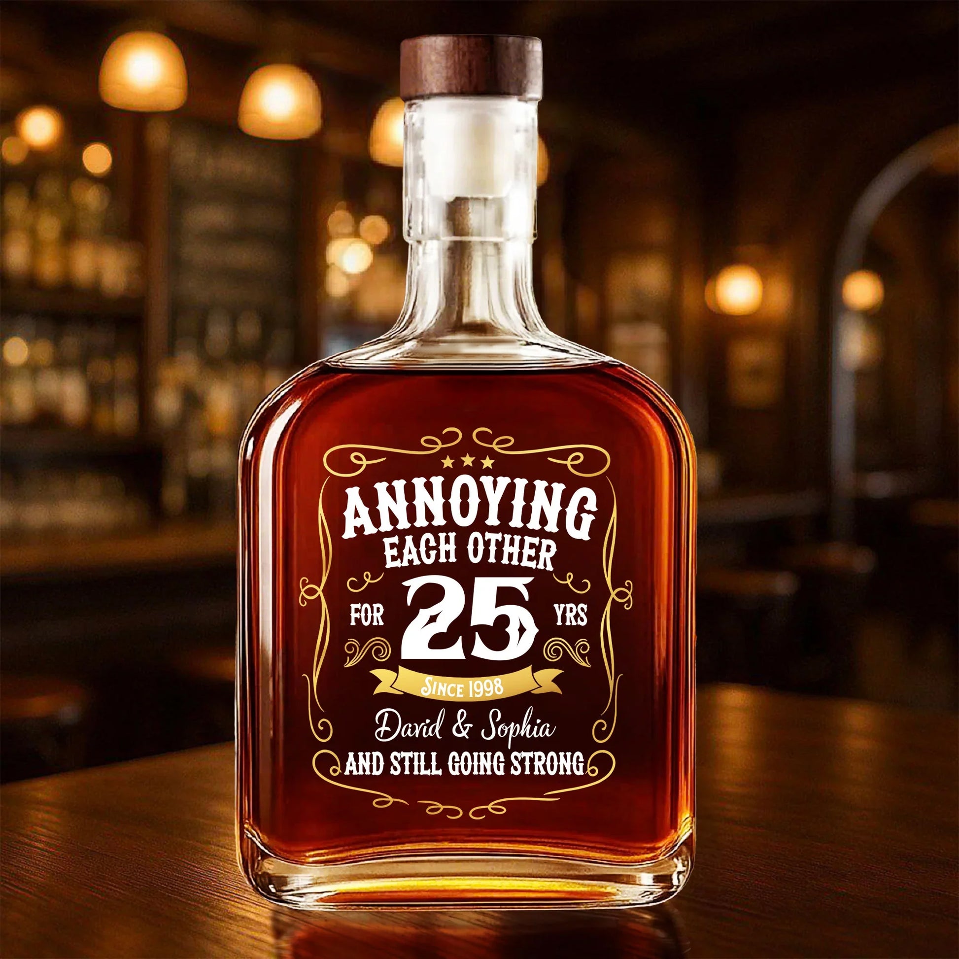 "Annoying Each Other" Personalized Whiskey Bottle - Custom Anniversary Gift for Couples