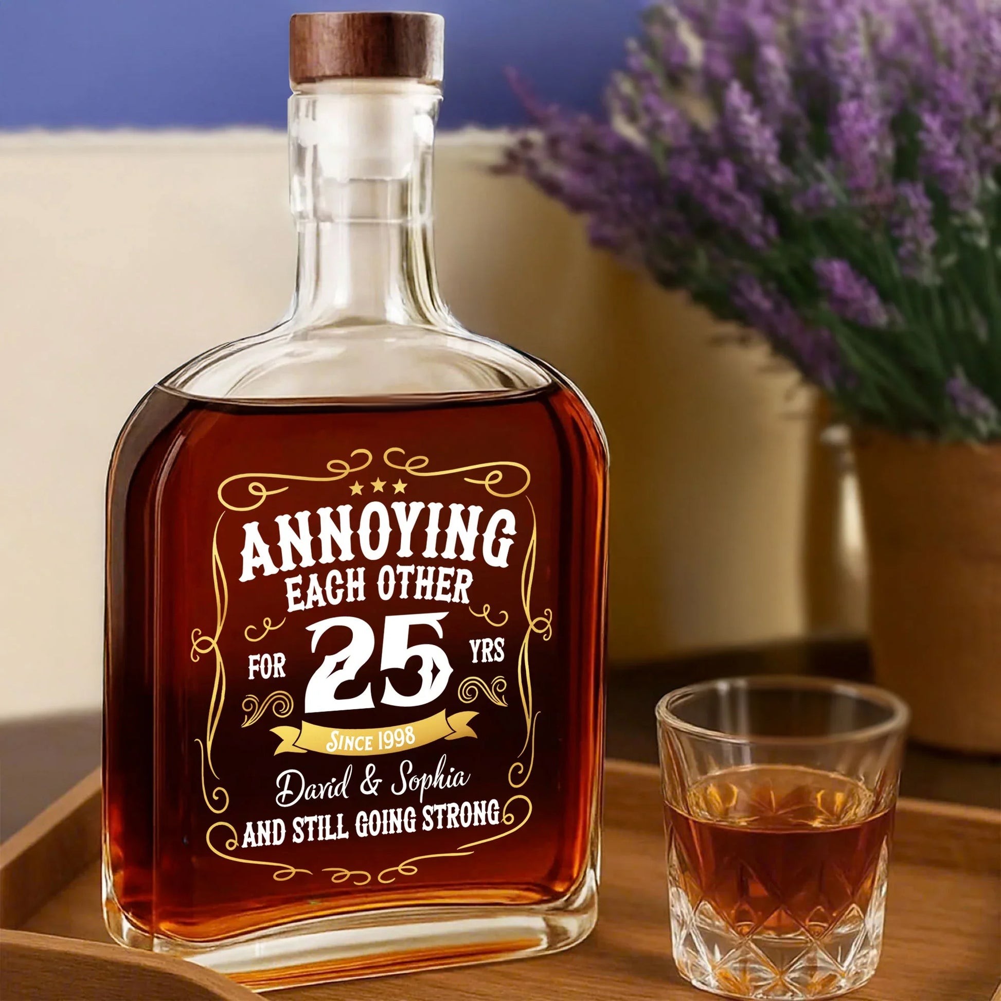 "Annoying Each Other" Personalized Whiskey Bottle - Custom Anniversary Gift for Couples