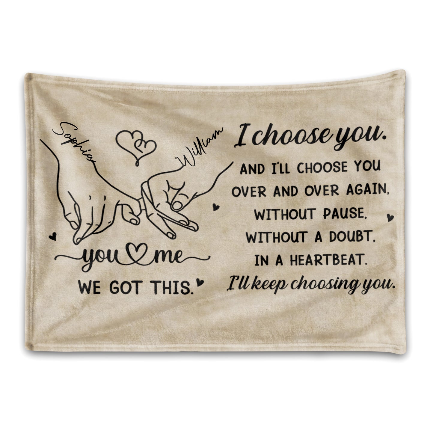 I Choose You Over And Over - Personalized Custom Heart And Holding Hands Blanket
