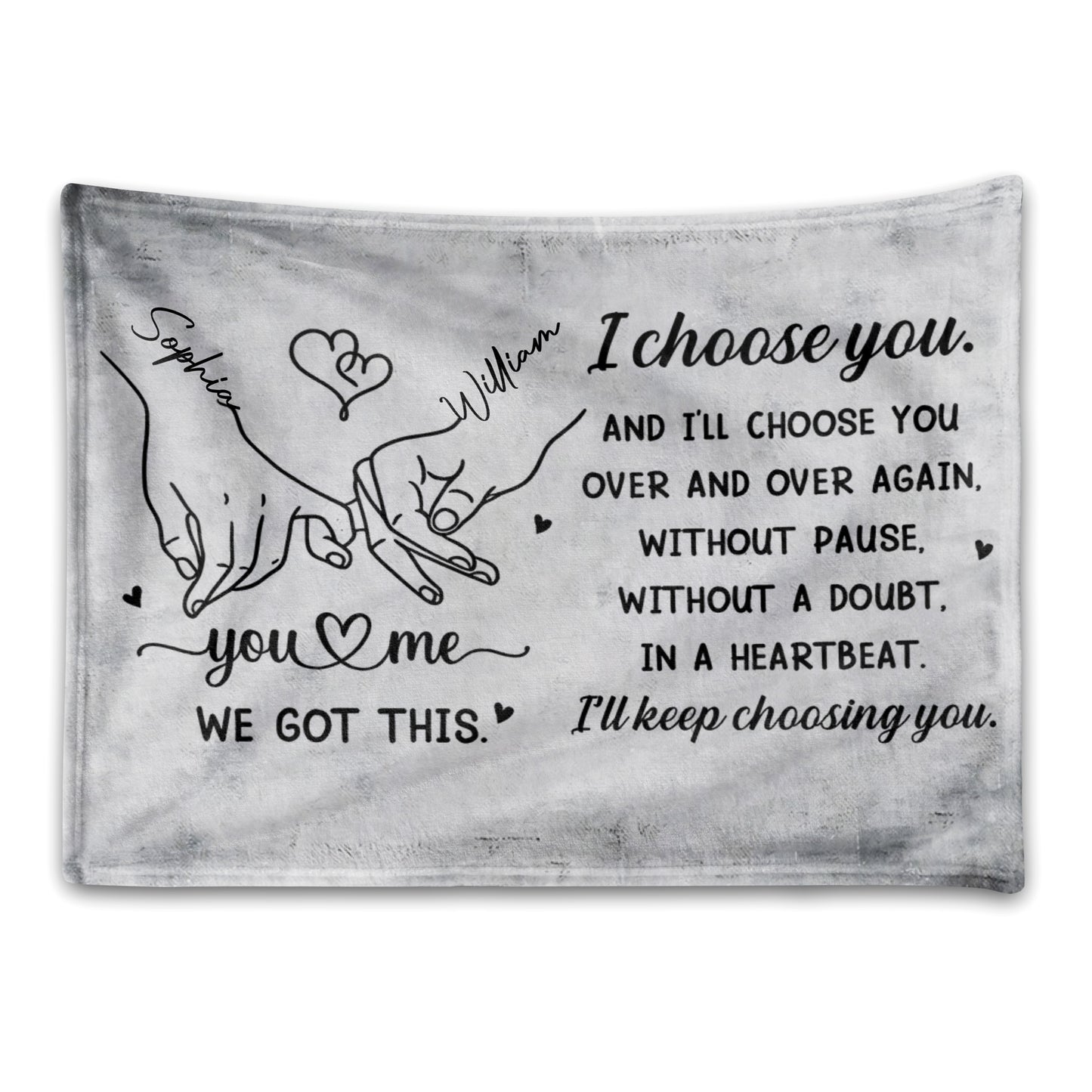 I Choose You Over And Over - Personalized Custom Heart And Holding Hands Blanket