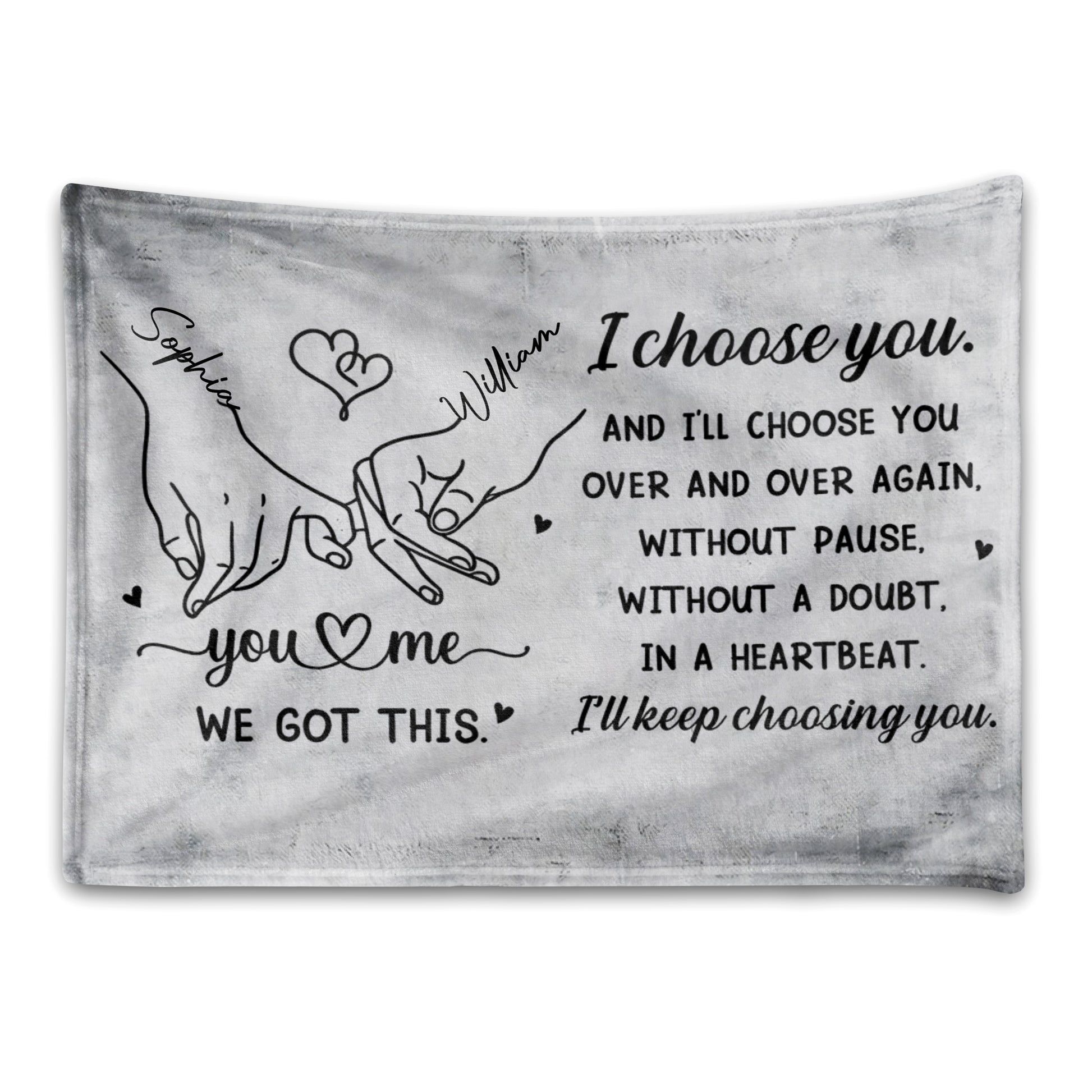 I Choose You Over And Over - Personalized Custom Heart And Holding Hands Blanket