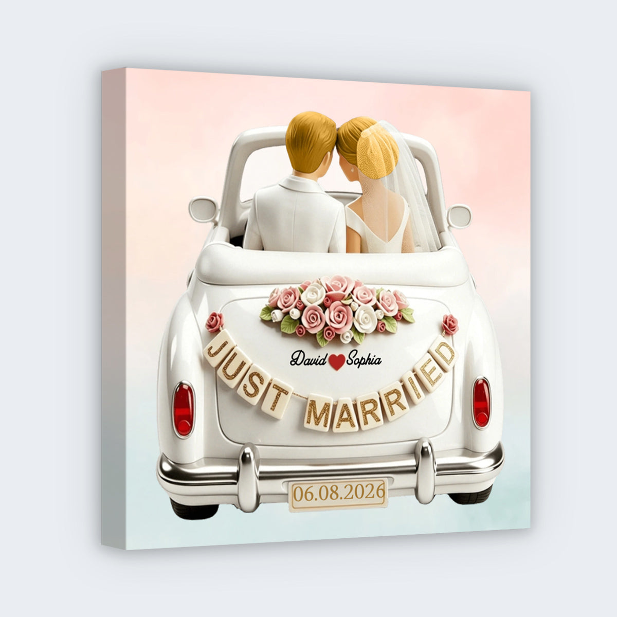 Personalized Just Married Square Canvas - Custom Newlywed Gift for Couples