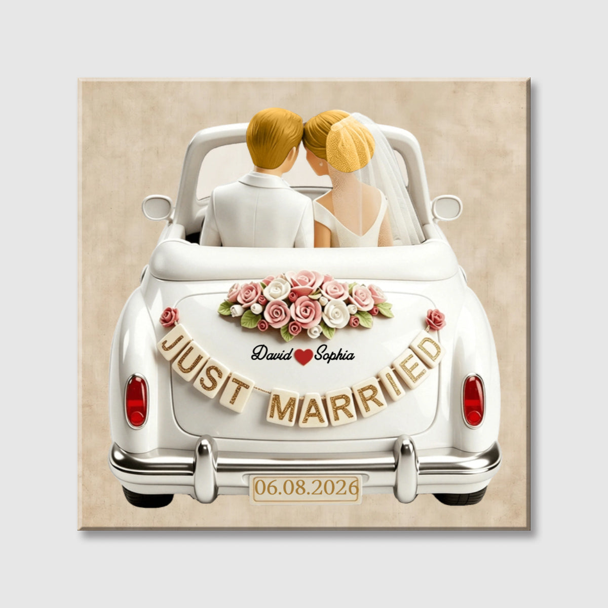 Personalized Just Married Square Canvas - Custom Newlywed Gift for Couples