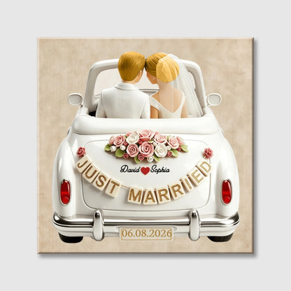 Personalized Just Married Square Canvas - Custom Newlywed Gift for Couples