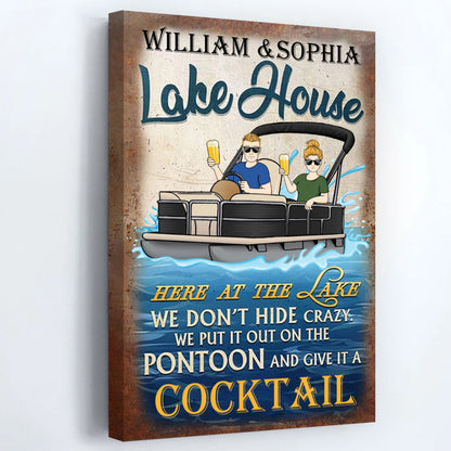 Here At The Lake Pontoon Husband Wife - Personalized Custom Lake House Poster / Canvas