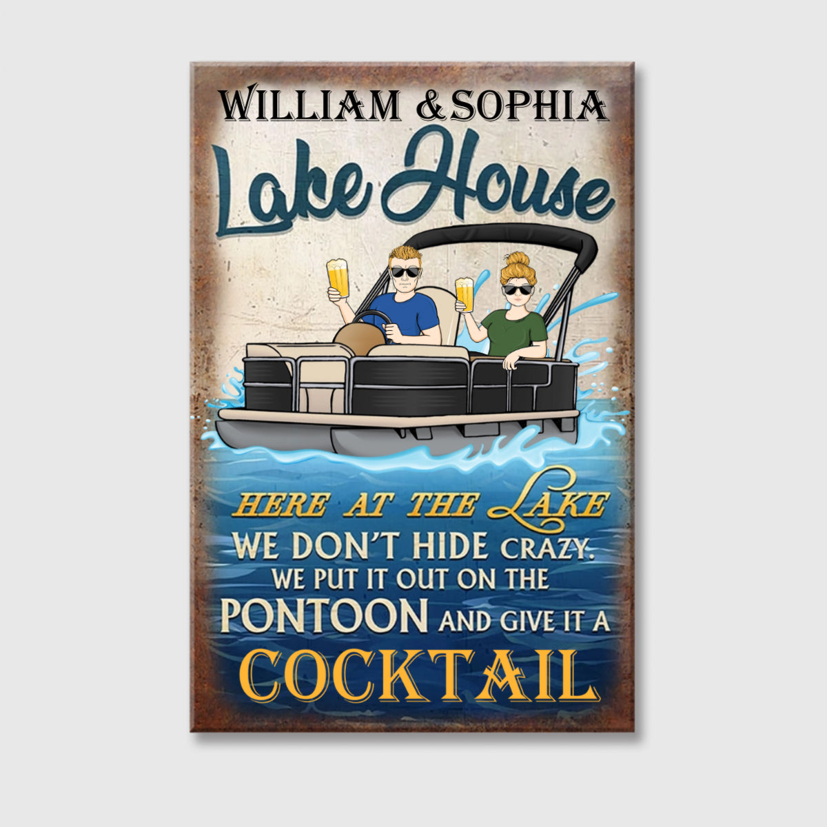 Here At The Lake Pontoon Husband Wife - Personalized Custom Lake House Poster / Canvas