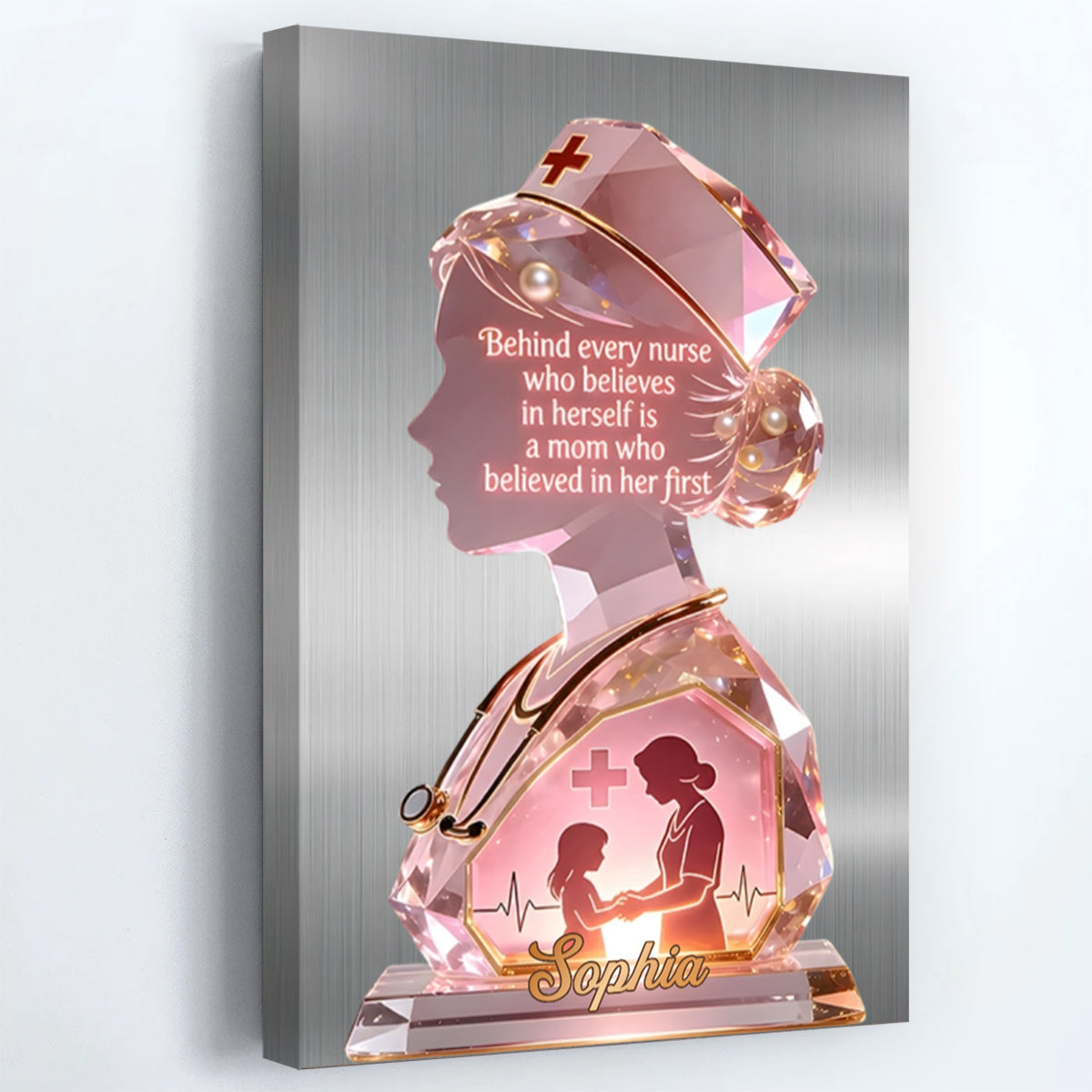 Behind Every Nurse Who Believes In Herself Mom - Personalized Custom Stethoscope Silhouette Poster / Canvas