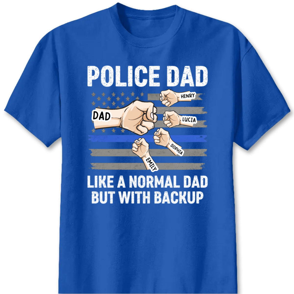T-Shirt / Hoodie material and size view - Personalized Police Dad Shirt