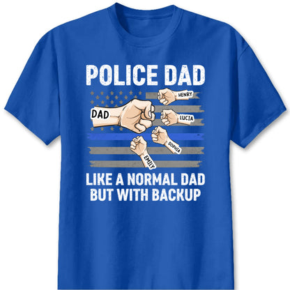 T-Shirt / Hoodie material and size view - Personalized Police Dad Shirt